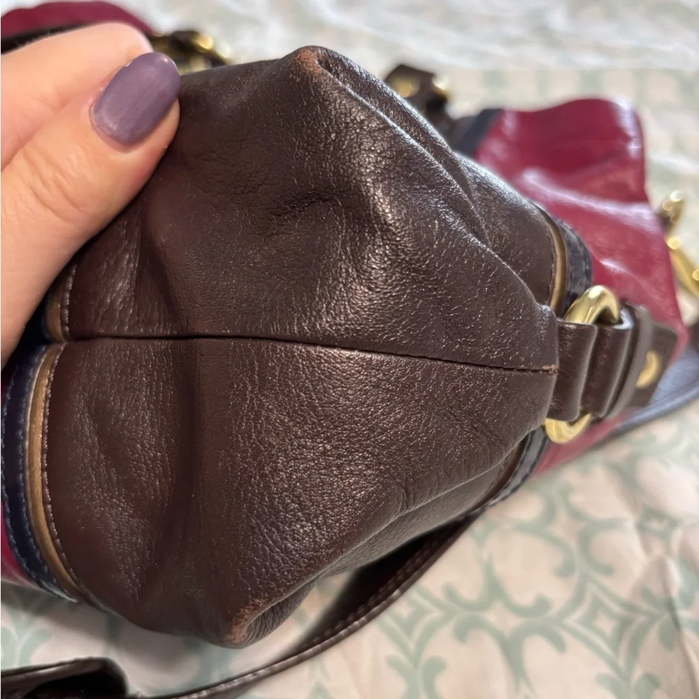 COACH ASHLEY LEATHER BEET MULTICOLOR CARRYALL – F17096 - Picture 3 of 8